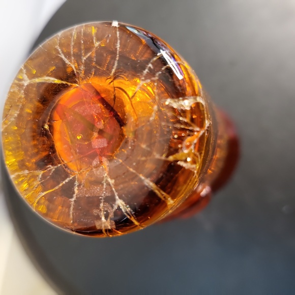 Blenko Crackle Amber Vase with Applied Leaf 5.25" - Picture 8 of 12